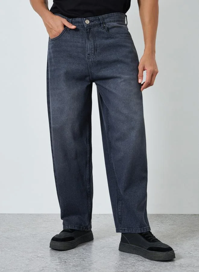 Styli Black Men Charcoal Wash Baggy Fit Jeans for Men | Best Price UAE